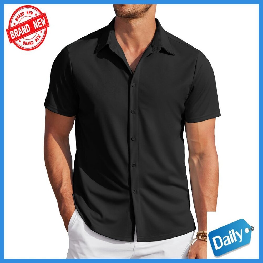 Men's Stretch Wrinkle-Free Short Sleeve Button Down Shirt Regular Fit - Picture 1 of 7